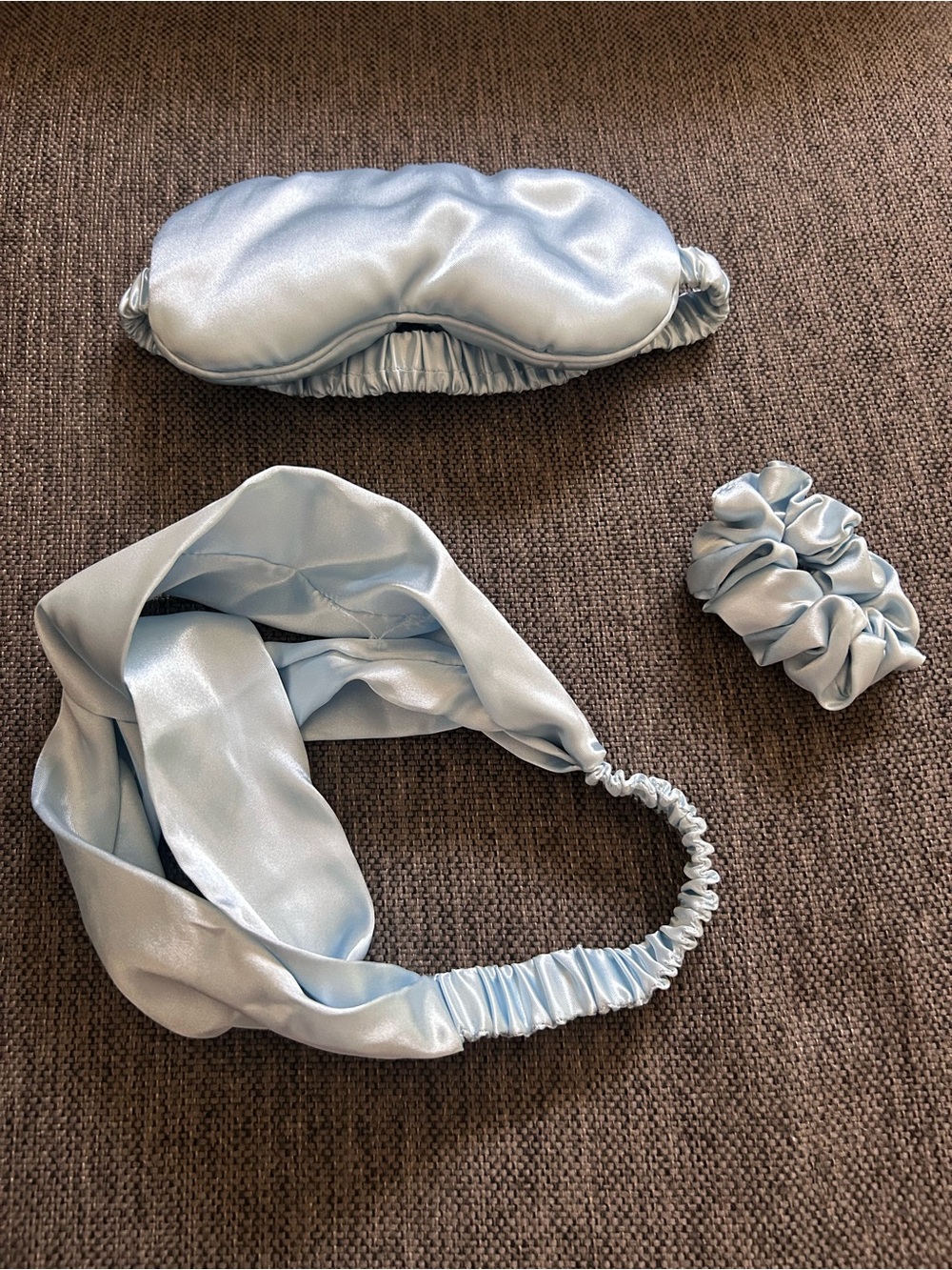 Light Blue Satin Eye Mask, Headband, Hair Tie